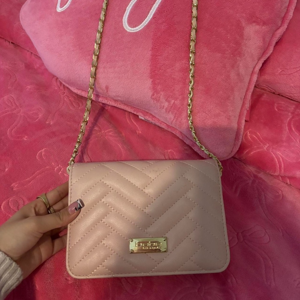 Bebe Pink Quilted Crossbody Bag
